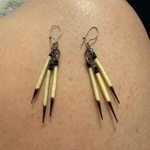 French Wire Genuine Porcupine Quill Dangle Earrings
